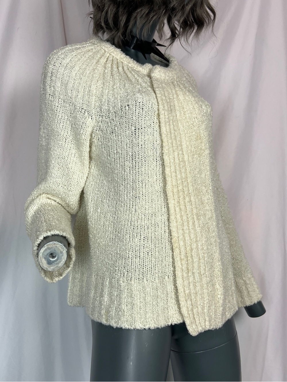Vintage 80s Ivory Cream White Knit Open Front Cardigan
